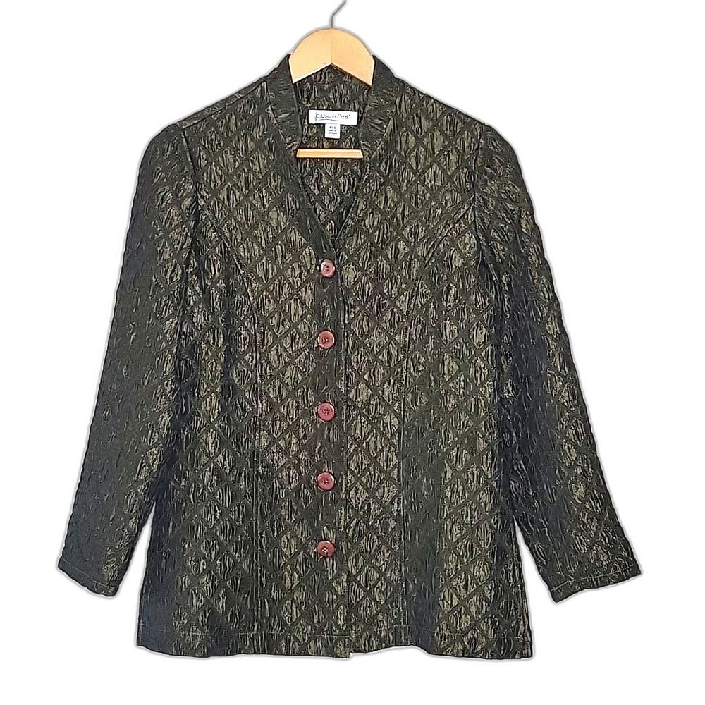 COLDWATER CREEK Green Dressy Jacket size PXS Mock Collar Button Down